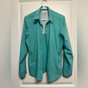 Columbia Performance Fishing Gear Women Shirt Teal Large Long Sleeve Omni-Shade